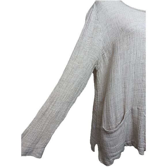 Pure Jill 100% Linen Crepe Button Up Long Sleeve Tunic Cardigan Beige Sz XL - Picture 4 of 15